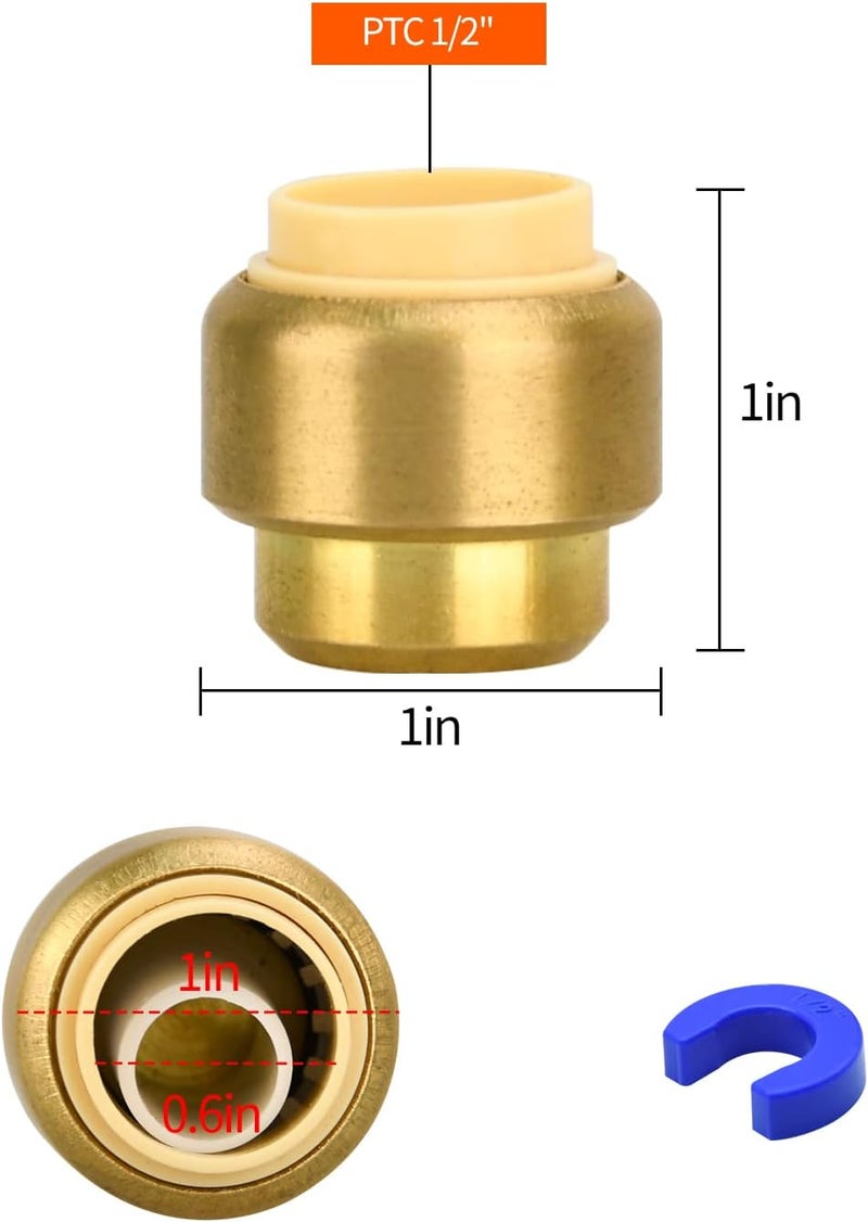 Ruby Q 2 Pack Push-to-Connect Plumbing Fittings, 1/2" Pushfit End Cap Fittings with Disconnect Clip for Copper, PEX, CPVC Pipe - Image 2